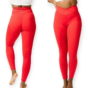 Zyia Red Leopard 24" Leggings Scrunchy What Light n Tight Crossover Waist 12